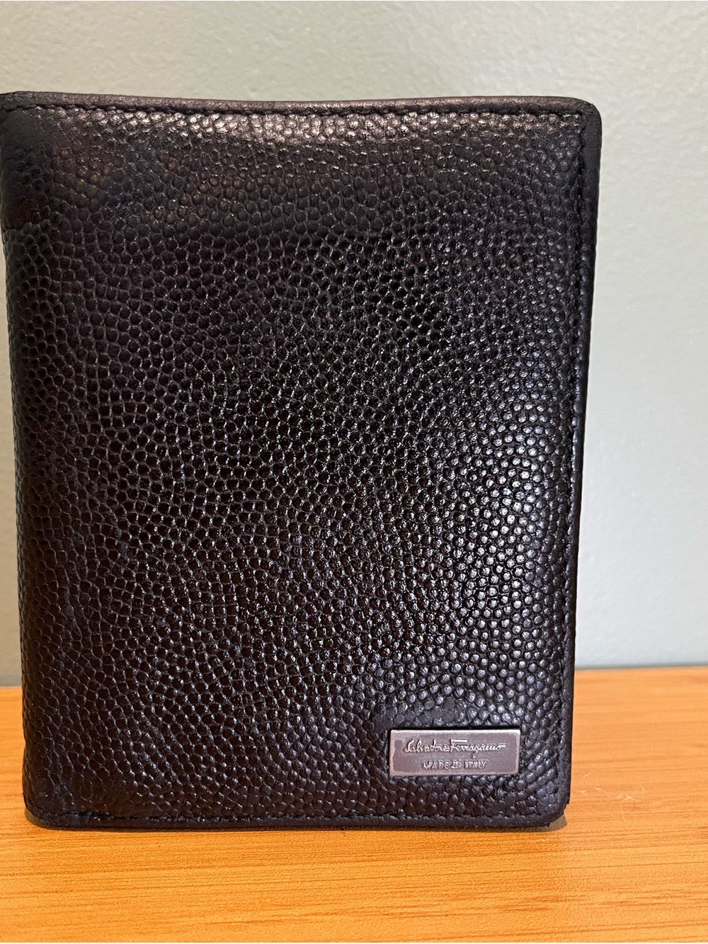 Salvatore Ferragamo Black Pebbled Leather Key & Card Holder